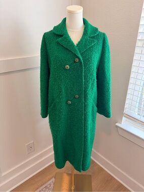 Green Bouclé Double-Breasted Women's Coat